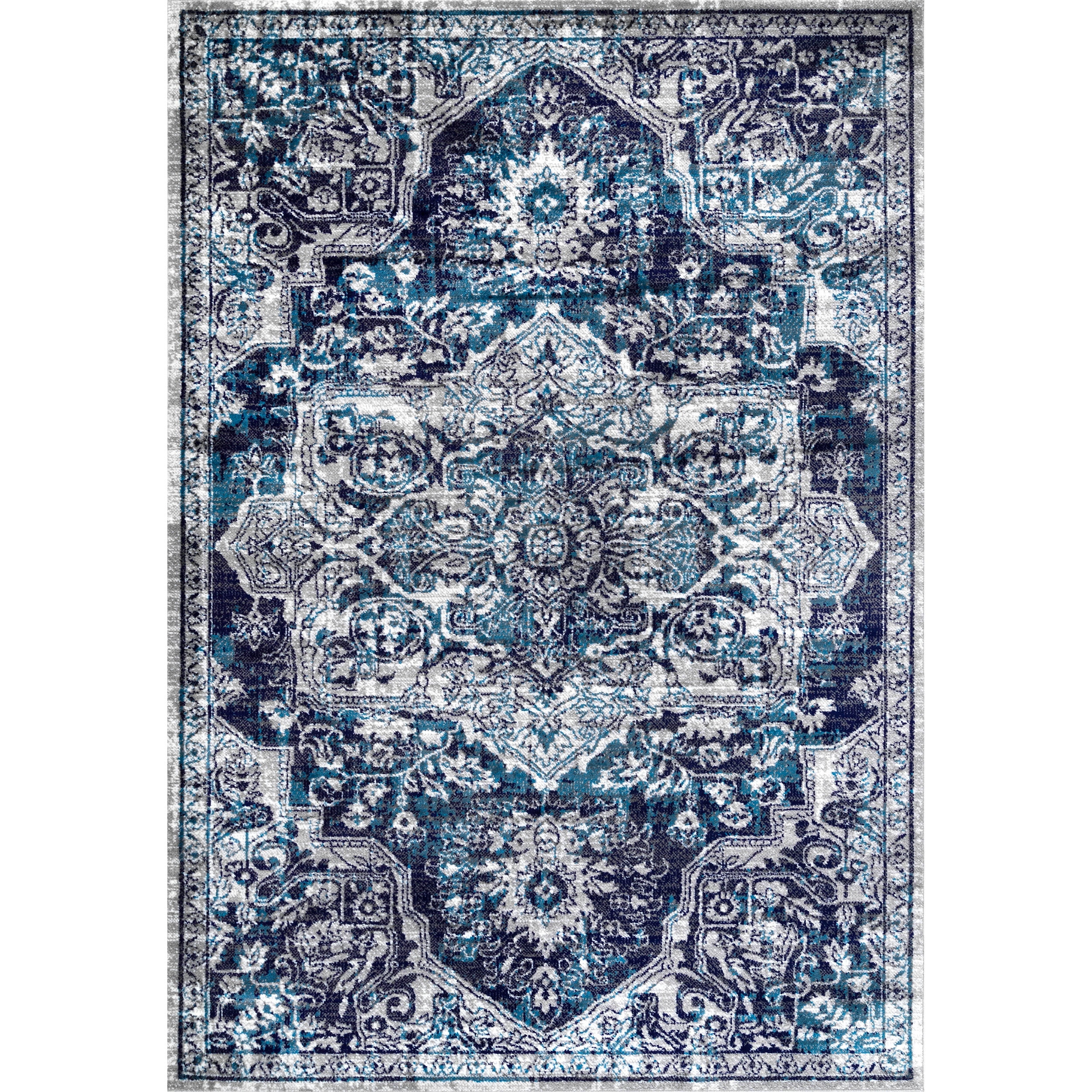 Maryanne Blue and White Synthetic Medallion Accent Rug 2x3