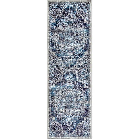 nuLOOM Maryanne Medallion Runner Rug, 2' 6" x 12', Blue