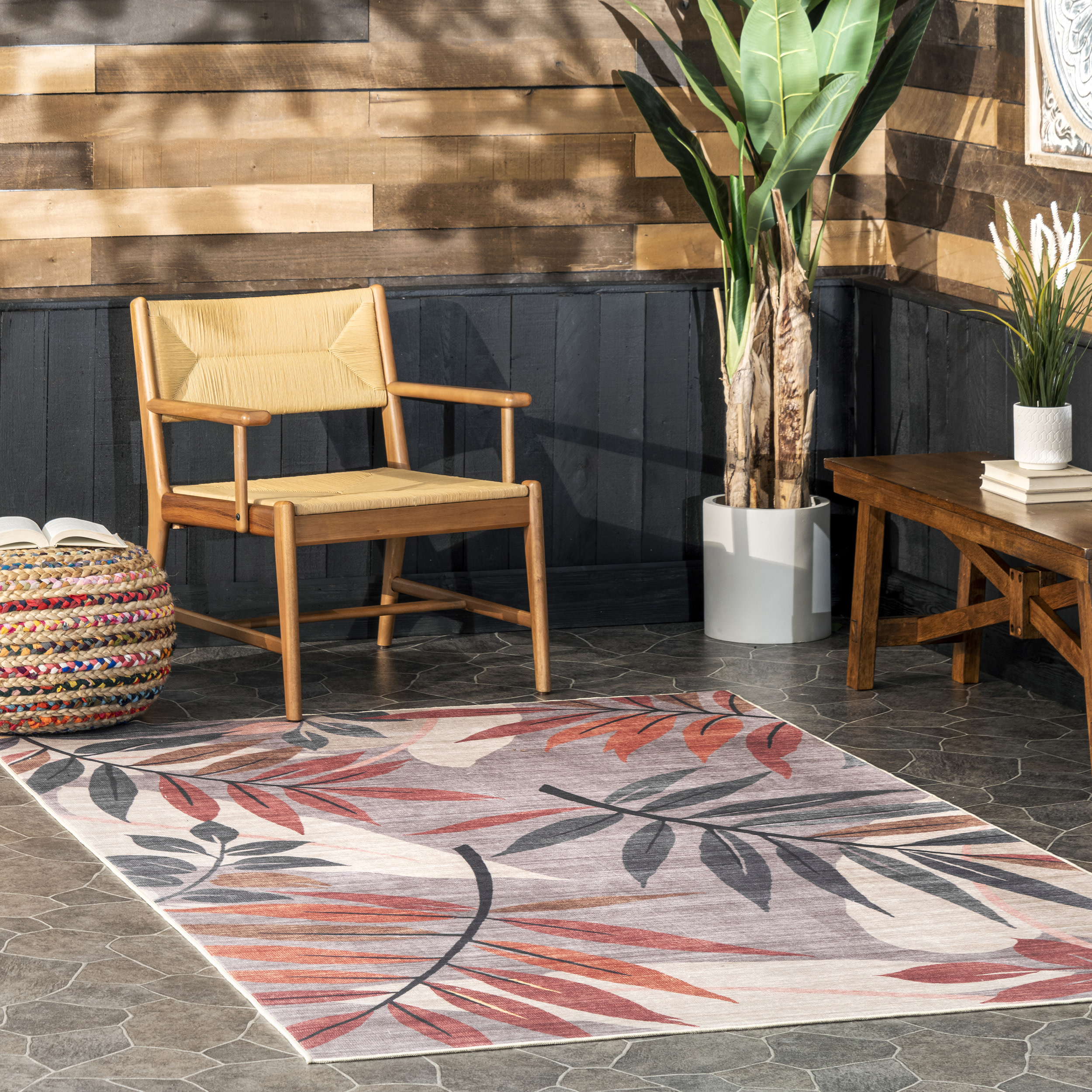 nuLOOM Mayra Tropical Leaves Machine Washable Indoor/Outdoor Area Rug ...