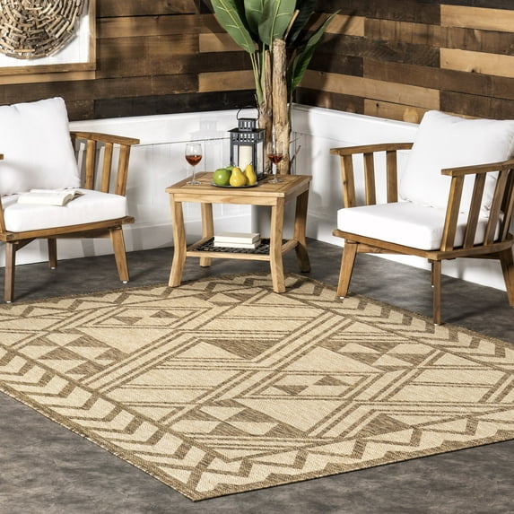 nuLOOM Mazie Bold Tribal Indoor/Outdoor Area Rug, 6' 7" x 9', Beige