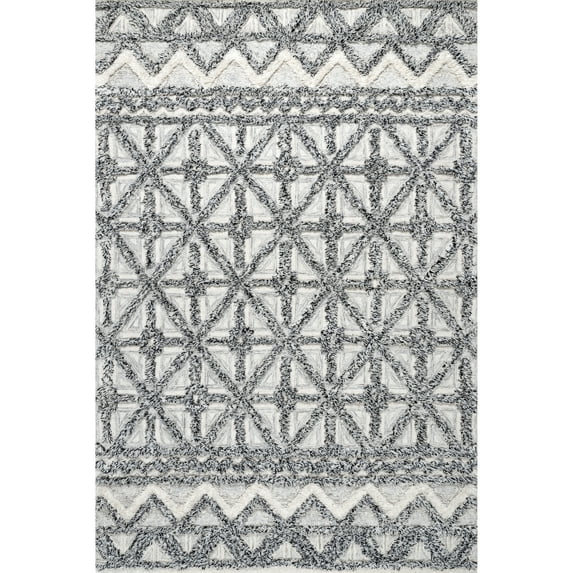 nuLOOM Mcclaire Handmade High Low Wool Shaggy Geometric Diamonds Area Rug, 4' x 6', Grey