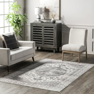 nuLOOM Medallion Bordered Machine Washable Area Rug, 5' x 8', Beige
