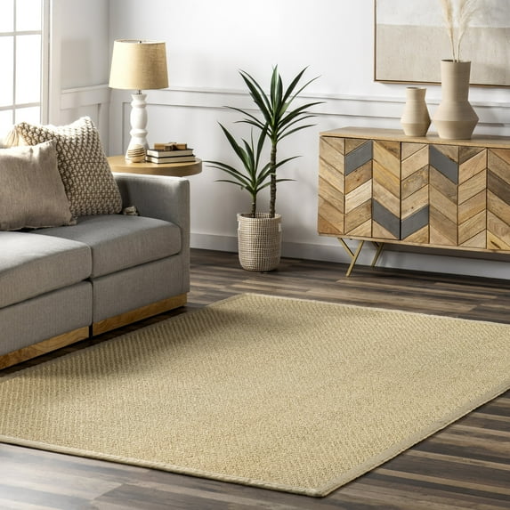 nuLOOM Meena Faux Seagrass Bordered Indoor/Outdoor, Tan, 6' x 9' Area Rug