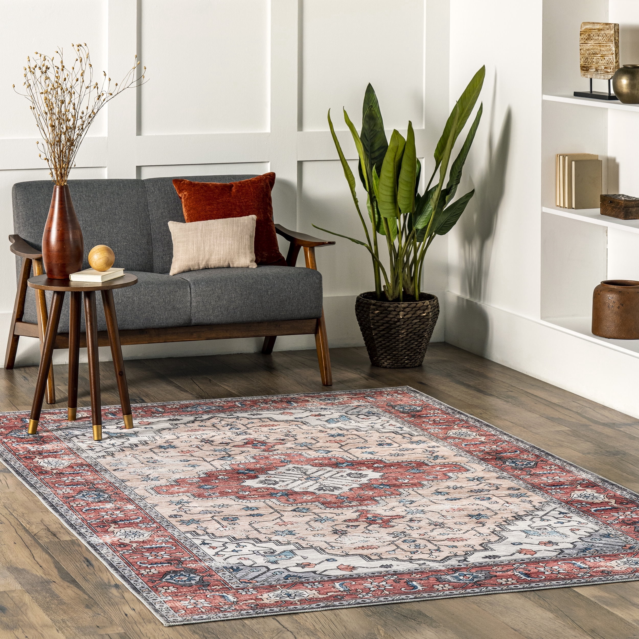 nuLOOM Melanie Transitional Medallion Machine Washable Area Rug, 6' x 9', Rust