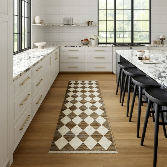 nuLOOM Meline Checkered Fringe Area Rug, 2' 8" x 7' 10", Runner, Meline Beige