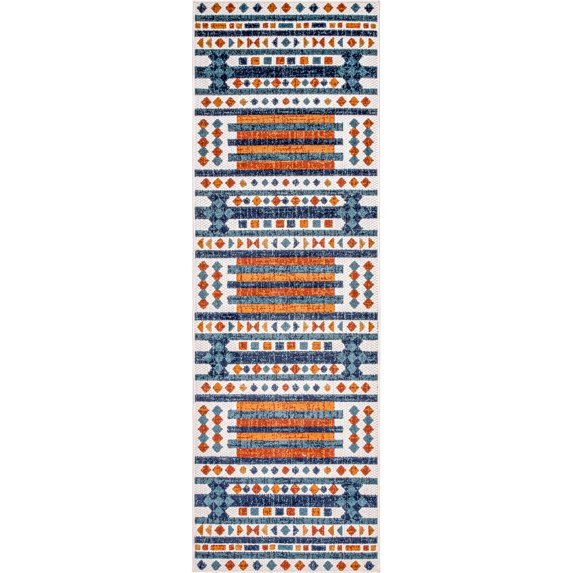 nuLOOM Melissa Abstract Bohemian Indoor/Outdoor Runner Rug, 2' 6" x 8', Blue
