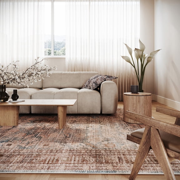 nuLOOM Caria Traditional Bordered Washable Area Rug, 5' x 7', Peach ...