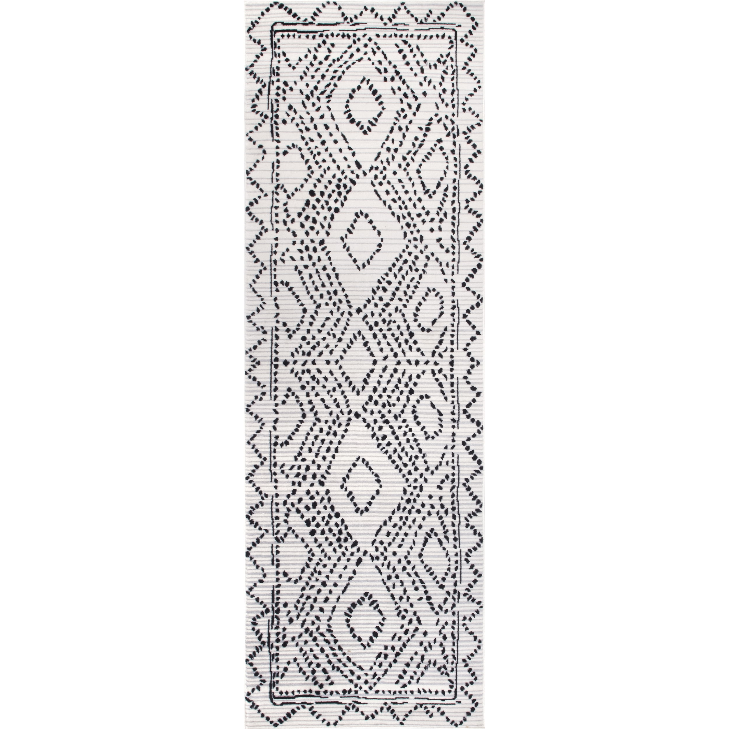 Mila Gray and White Moroccan Diamond Trellis Runner Rug