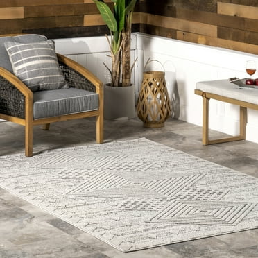 nuLOOM Mindi Bold Geometric Indoor/Outdoor, Gray, 5' 3" x 7' 6" Area Rug
