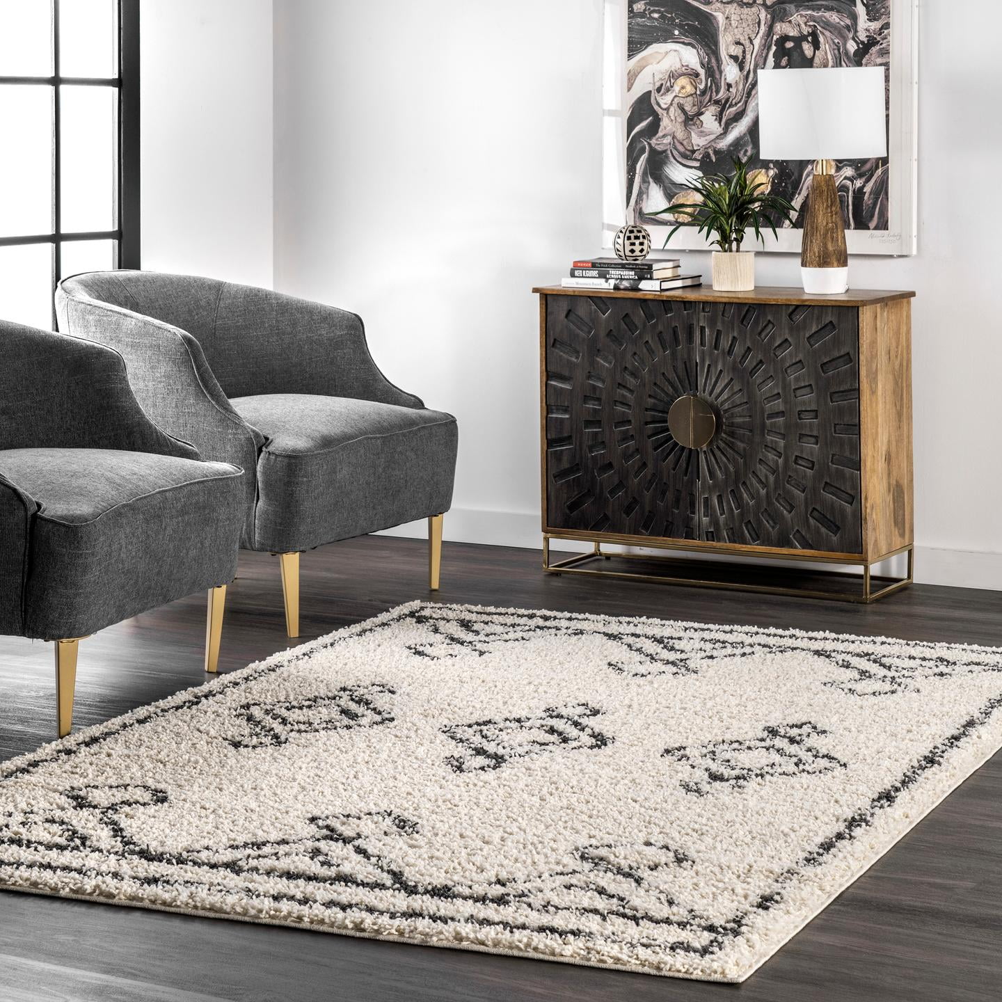 nuLOOM Mira Moroccan Diamond Shag Area Rug, 5' 3" x 7' 7", Off White
