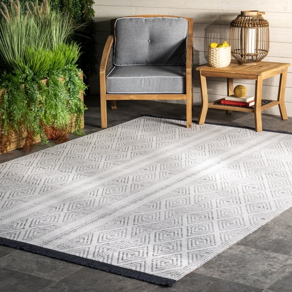 nuLOOM Indoor/Outdoor Striped Miriam Area Rug, 8' x 8', Square, Miriam Grey
