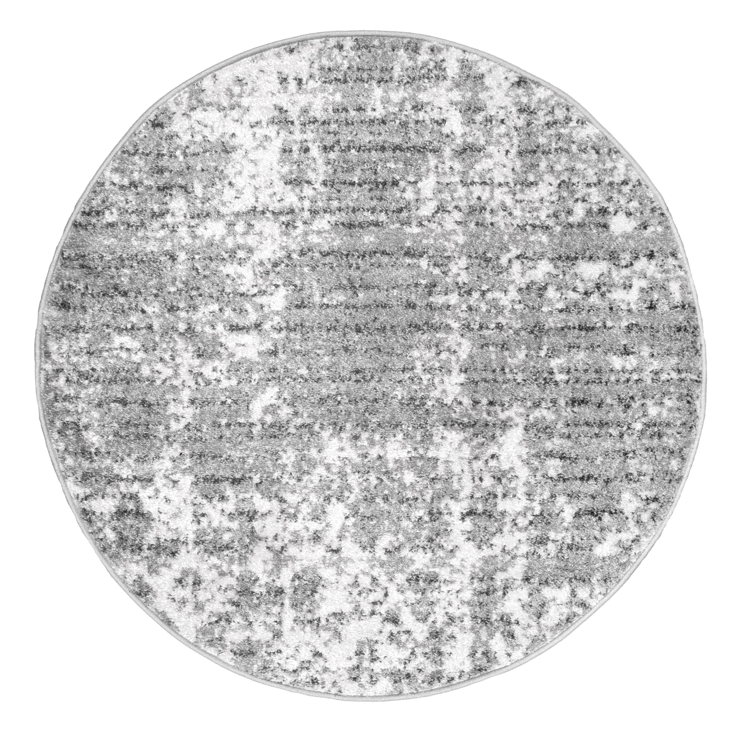 Gray Abstract Round Synthetic Easy Care Area Rug