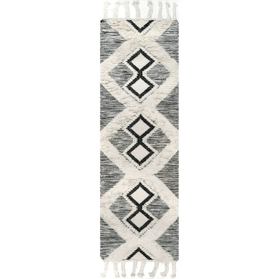 nuLOOM Mona Shaggy Helix Diamonds Runner Rug, 2' x 8', Gray