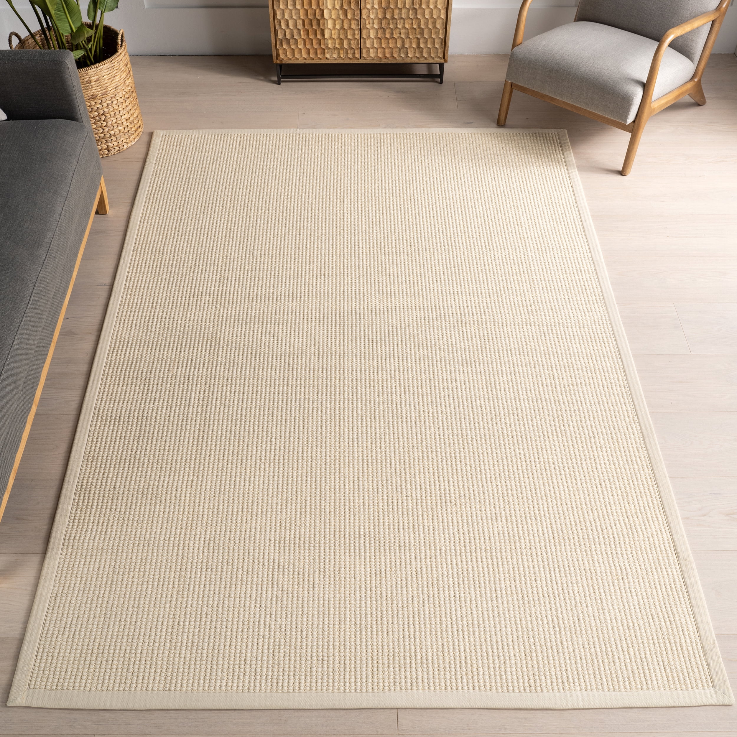 Ivory Geometric Wool and Sisal Runner Rug 2'6" x 8'