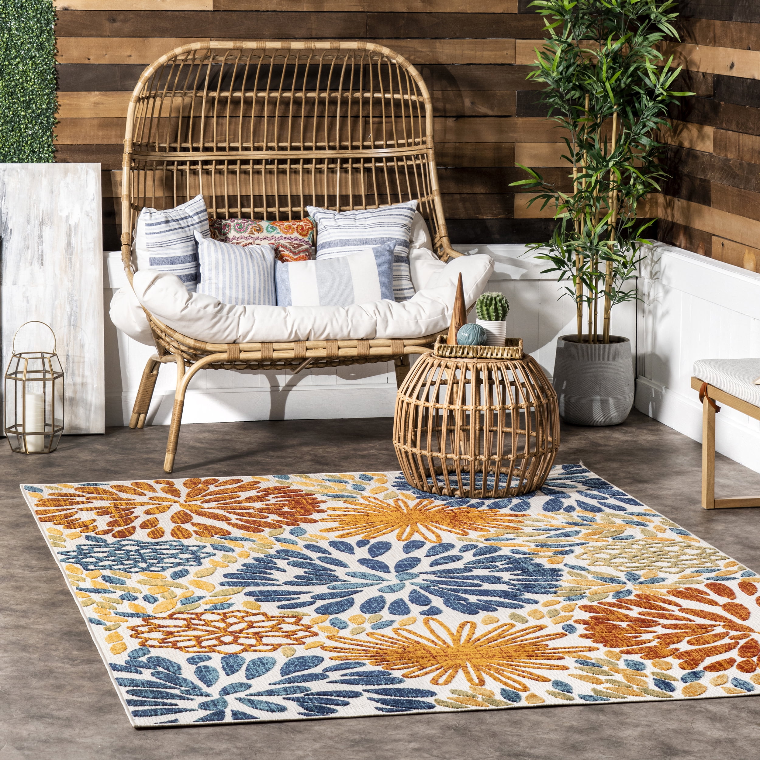 nuLOOM Monique Floral Indoor/Outdoor Blue 10' x 14' Modern Area Rug