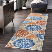 nuLOOM Monique Floral Indoor/Outdoor Blue 2' 6" x 8' Modern Runner Rug