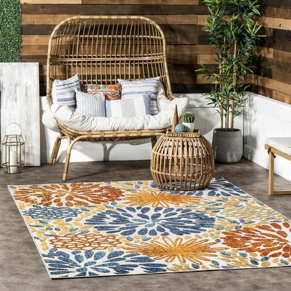 nuLOOM Monique Floral Indoor/Outdoor Blue 5' x 8' Modern Area Rug