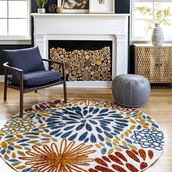 nuLOOM Monique Floral Indoor/Outdoor Blue 6' Modern Round Rug