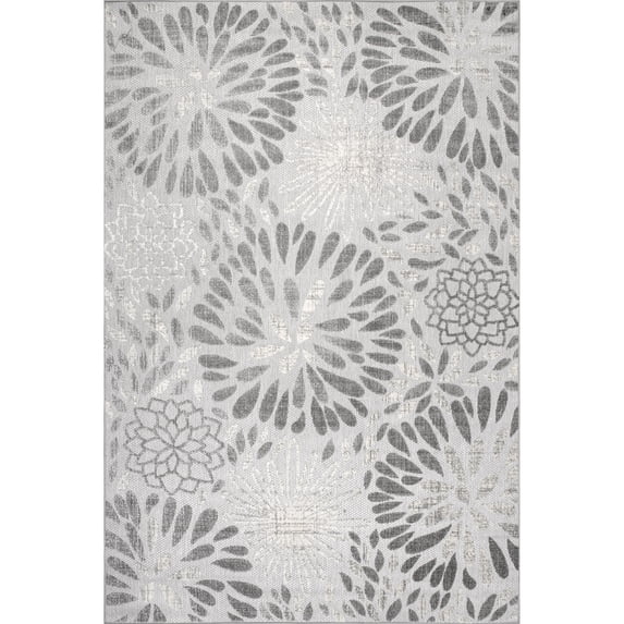 nuLOOM Monique Floral Indoor/Outdoor Light Grey 5' x 8' Modern Area Rug