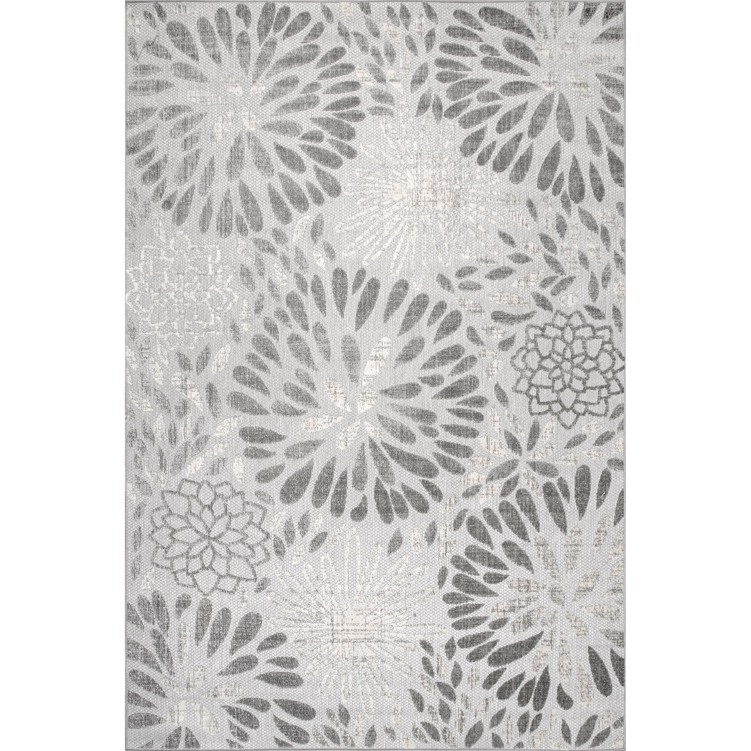 nuLOOM Monique Floral Indoor/Outdoor Light Grey 6' 7" x 9' Modern Area Rug