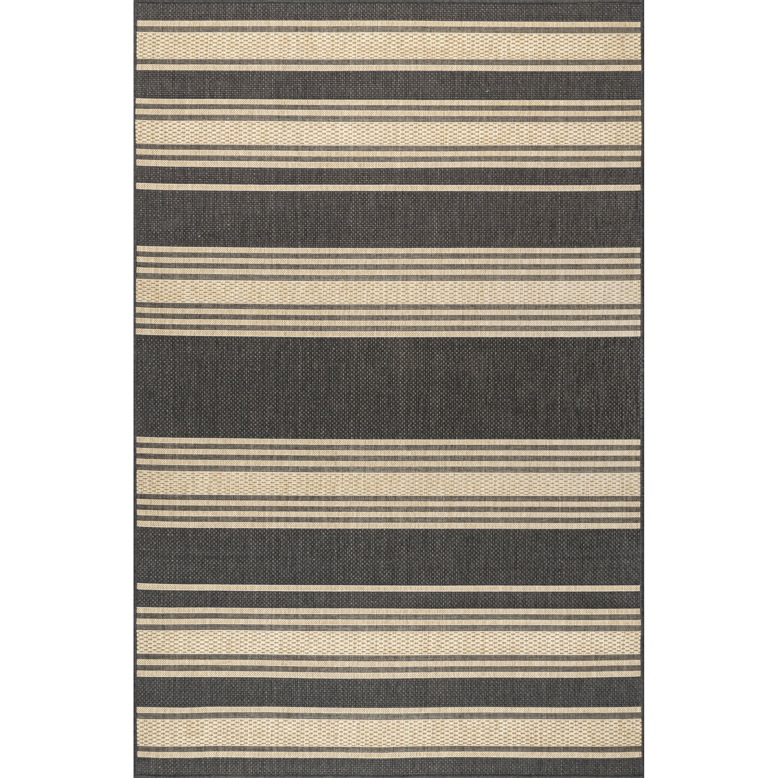 Charcoal and Tan Striped Indoor/Outdoor Synthetic Rug