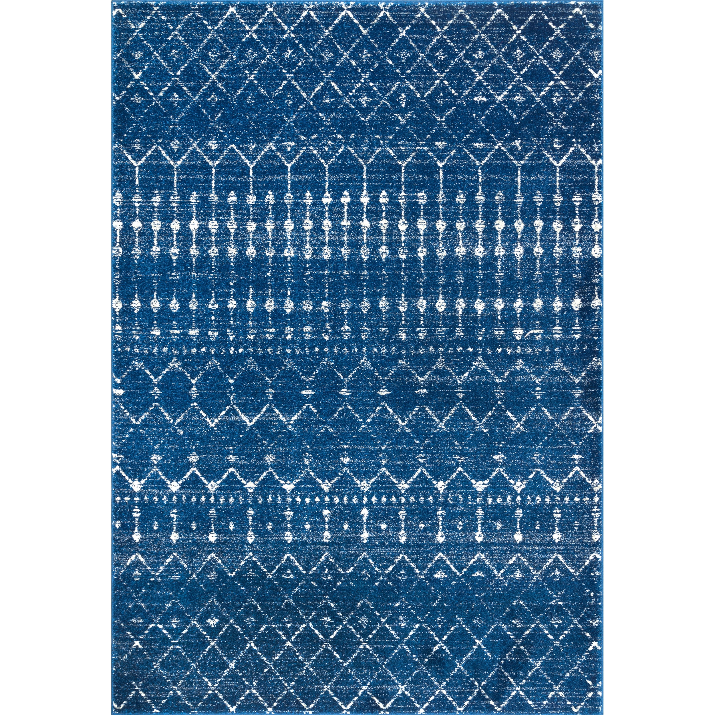 Distressed Moroccan Trellis 4' Square Blue Synthetic Area Rug