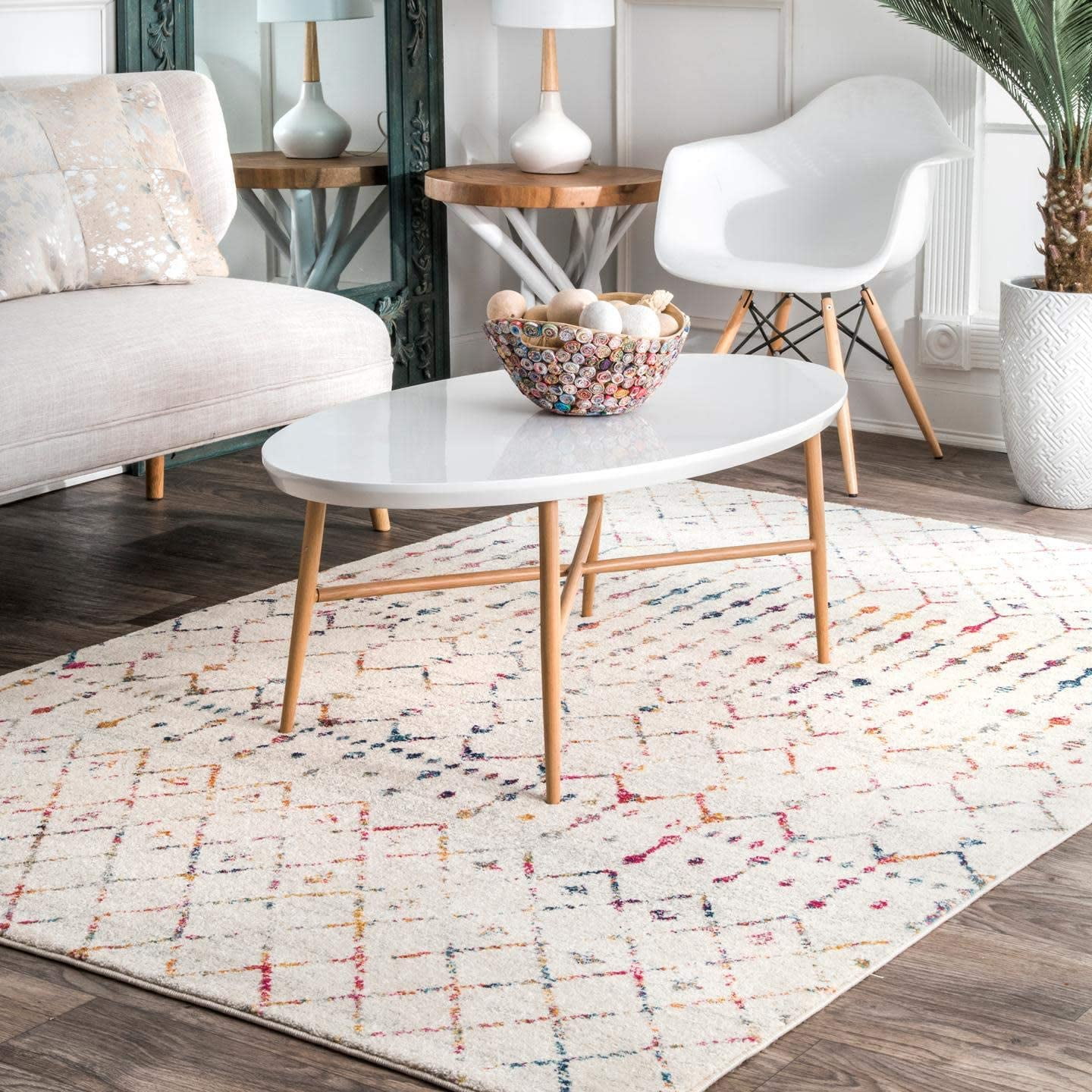 Elevated Trellis 4' Square Light Multi Synthetic Accent Rug