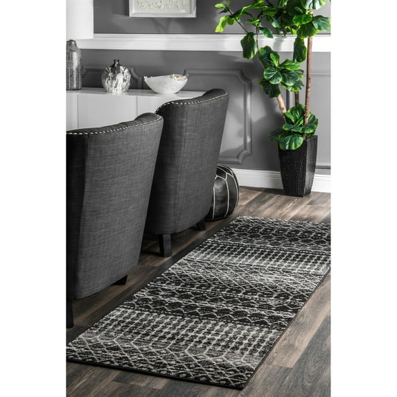 nuLOOM Moroccan Blythe Black 2' 6" x 12' Transitional Runner Rug