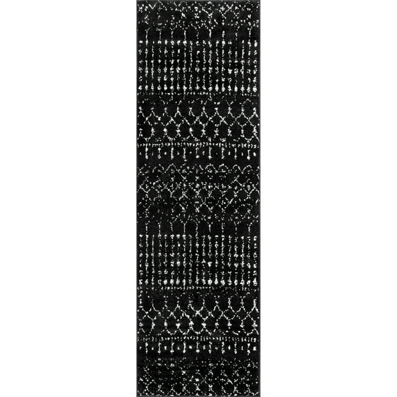 nuLOOM Moroccan Blythe Black and White 2' 8" x 8' Transitional Runner Rug