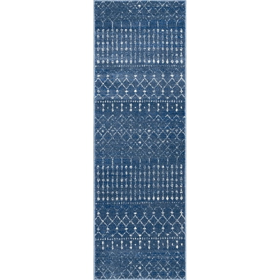 nuLOOM Moroccan Blythe Distressed Dark Blue Area Rug, 2 ft 8"x 8"