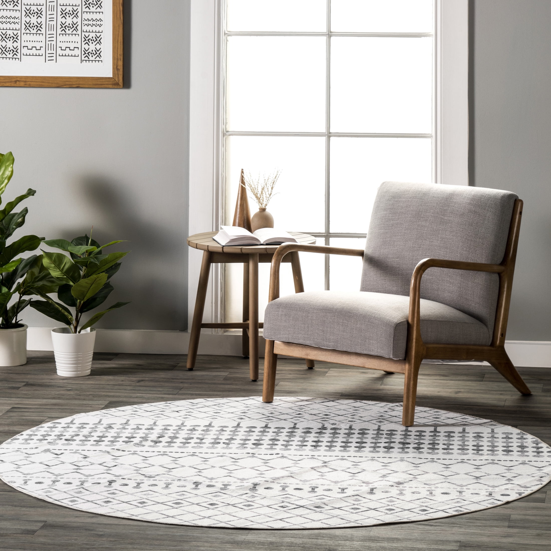 nuLOOM Moroccan Blythe SpinClean Machine Washable Area Rug, 6', Round, Blythe Grey