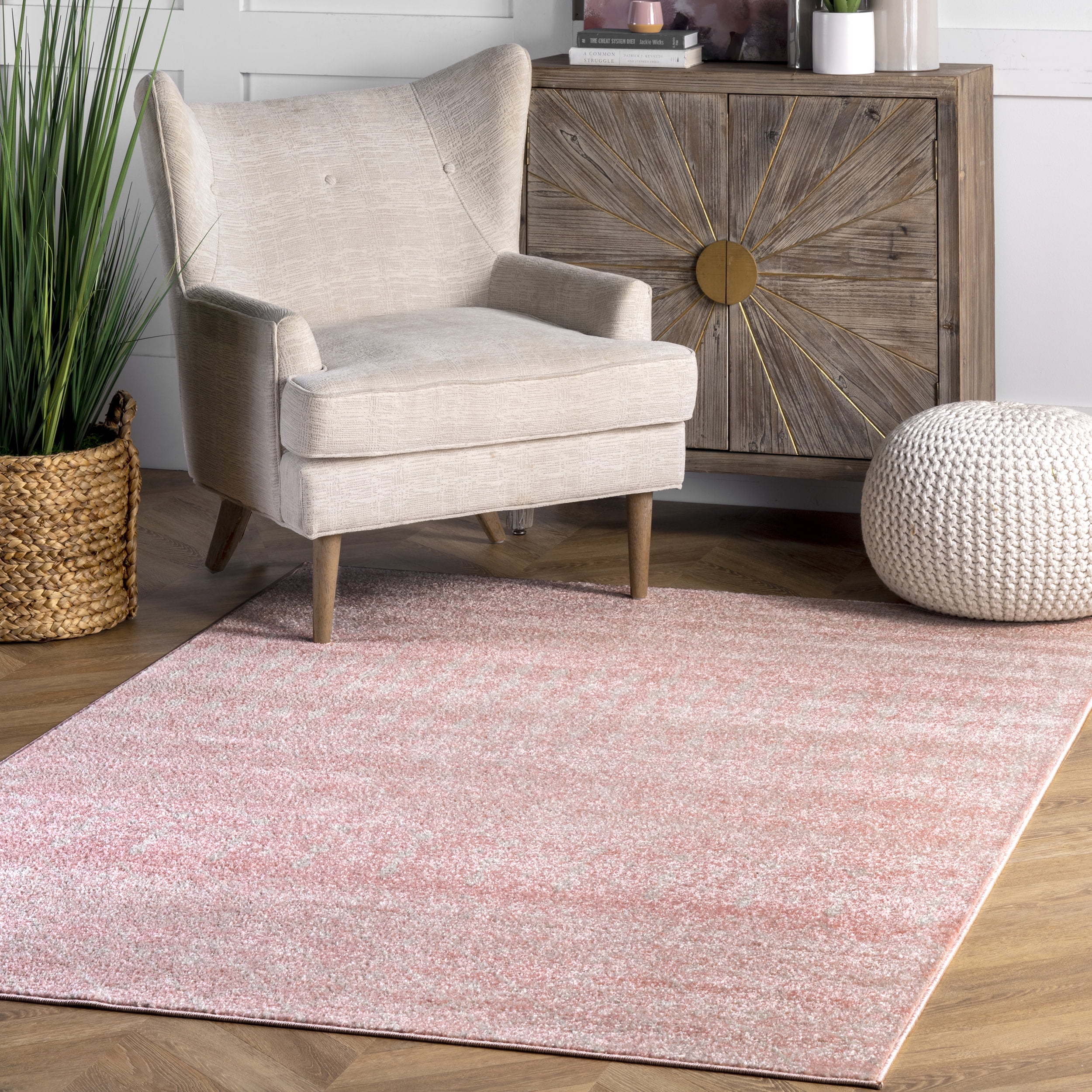 パステルローズピンクのスモールラグ　No.473 nuLOOM Pink Living Room Moroccan Trellis Blythe Area Rug, 5' x 7