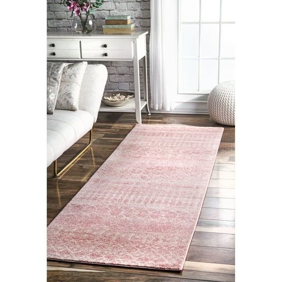 nuLOOM Moroccan Blythe Vintage Geometric Flat Weave Pink Area Rug, 2 Ft 8 In x 8 Ft