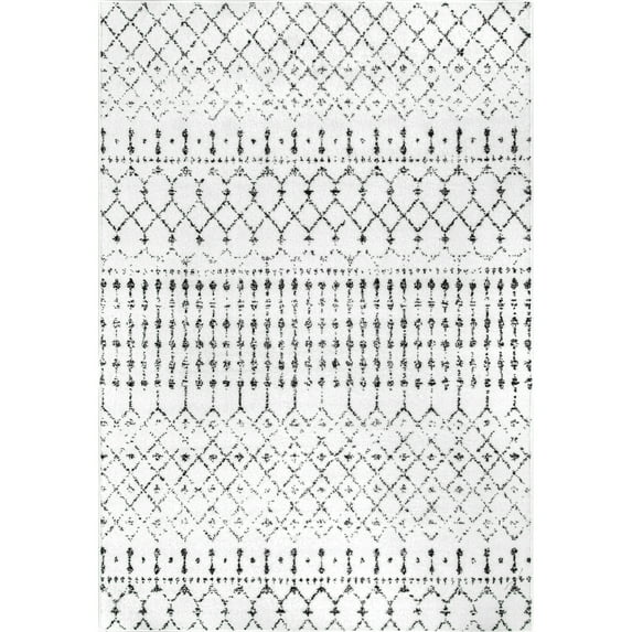 nuLOOM Moroccan Blythe White and Black 6' 7" x 9' Transitional Area Rug