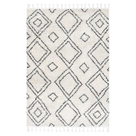 nuLOOM Morocco Modern Geometric Soft & Plush Shag Area Rug, 6' 7" x 9', Off White