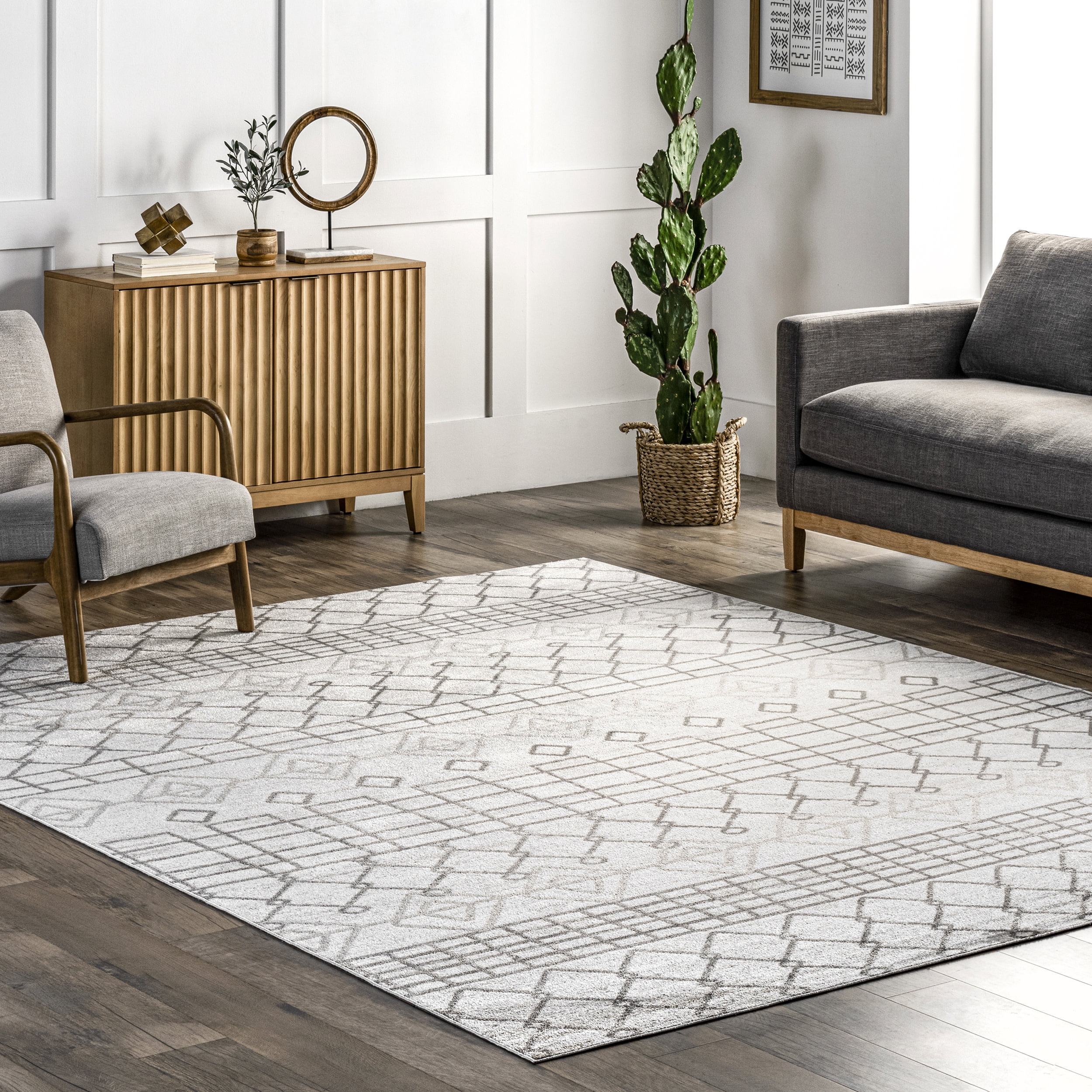 nuLOOM Mya Geometric Trellis Machine Washable Area Rug, 8' x 10', Gray
