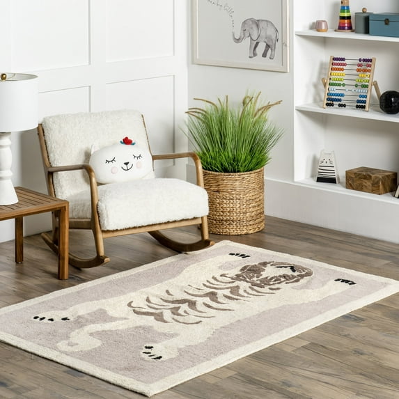 nuLOOM Naima Tiger Machine Washable Kids Accent Rug, 3' x 5', Ivory