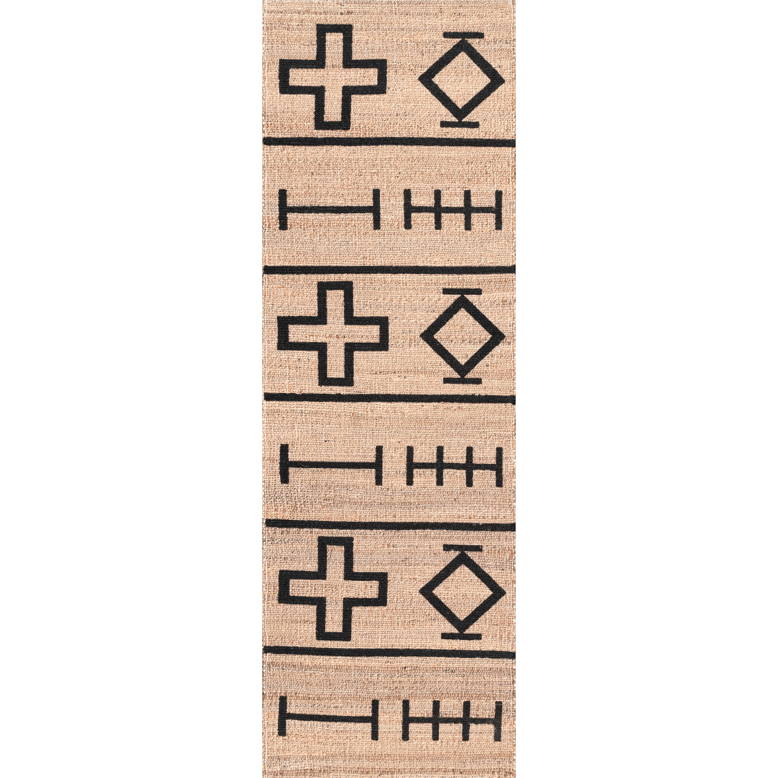 Handmade Tufted Oriental Cotton Runner Rug in Black