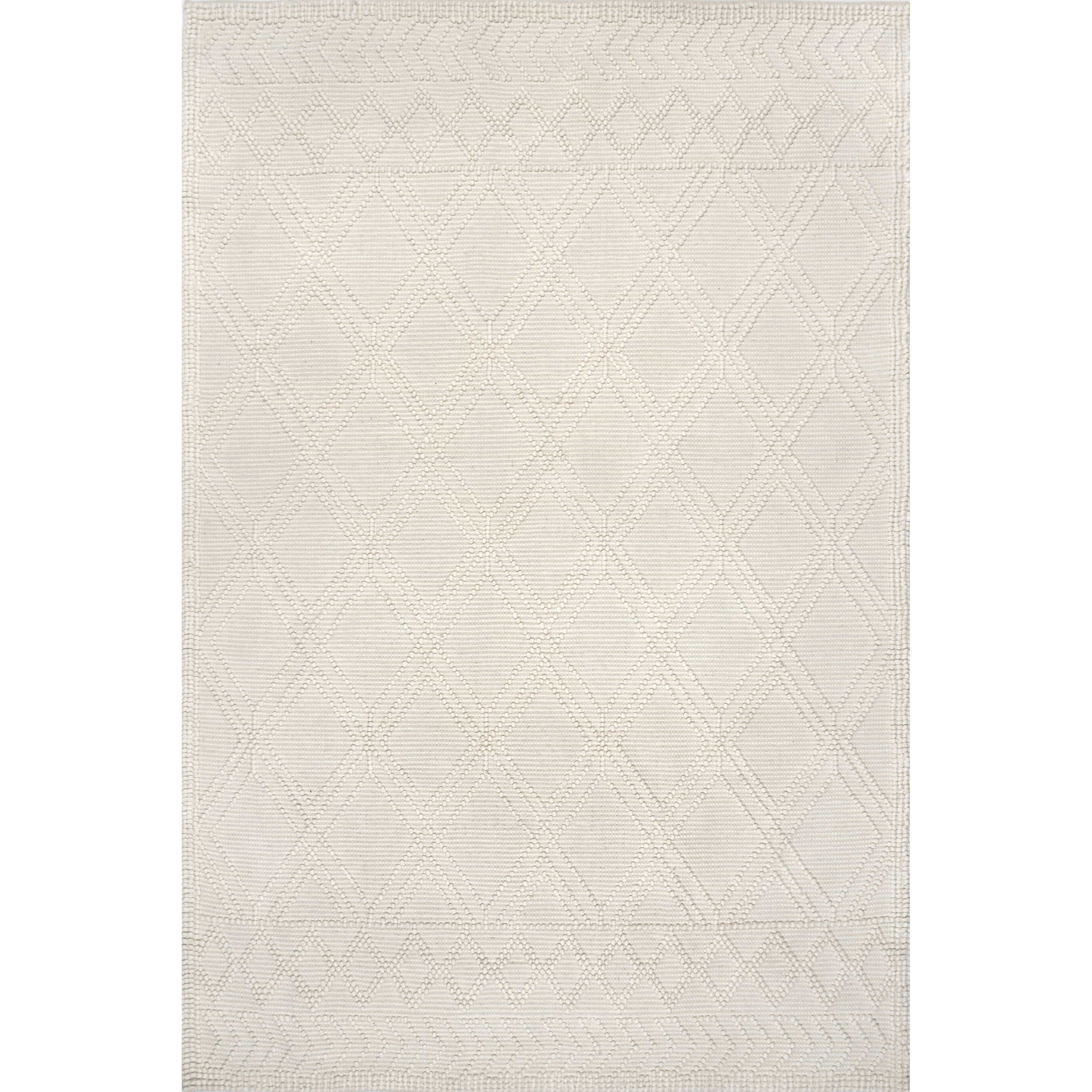 Ivory Trellis Handmade Wool Area Rug, 4' x 6', Easy Care