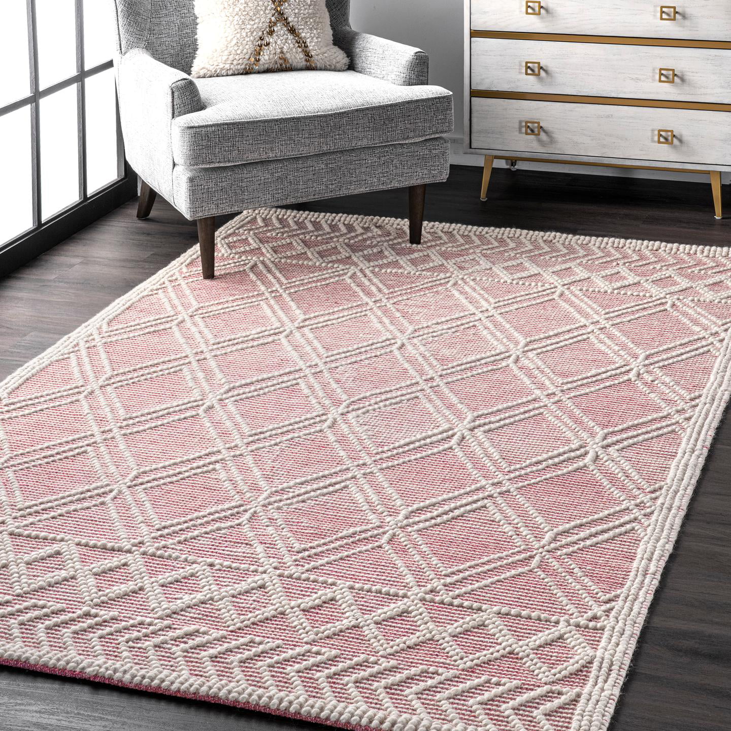 nuLOOM Natti Contemporary Trellis Wool Area Rug, 8' 6 x 11' 6, Pink