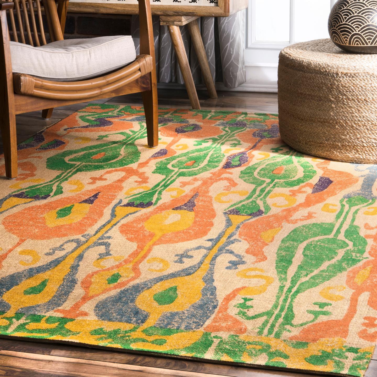 nuLOOM Natura Ikat Printed Jute Area Rug, 5' x 8', Multi