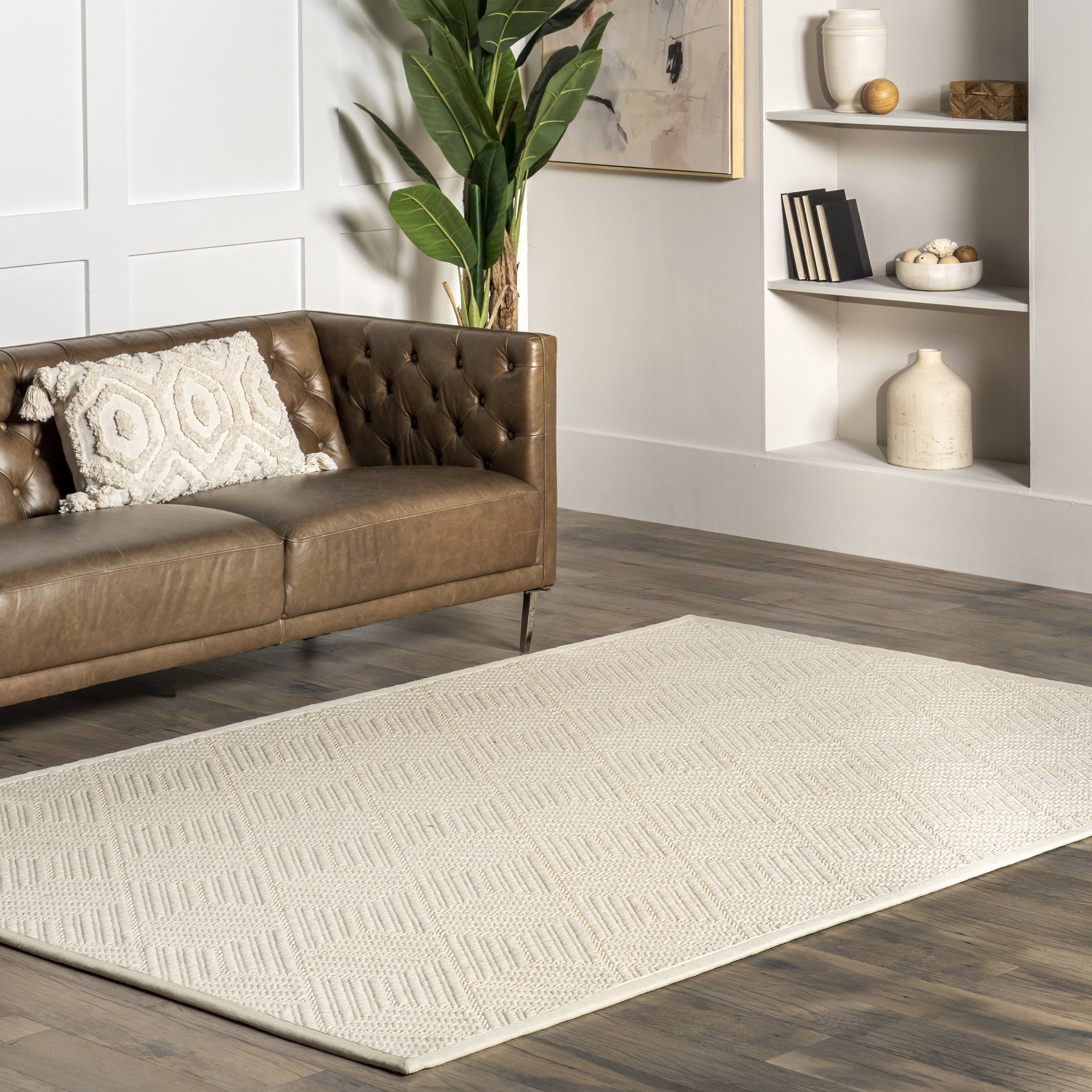 Nuloom Suzanne Solid 8x10 Wool Indoor Area Rug for Living Room Bedroom Dining Room Kitchen, Cream/Ivory