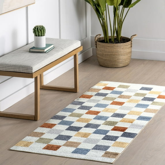 nuLOOM Naya SpinClean Checkered Machine Washable Area Rug, 2' 8" x 6', Runner, Naya Multicolor