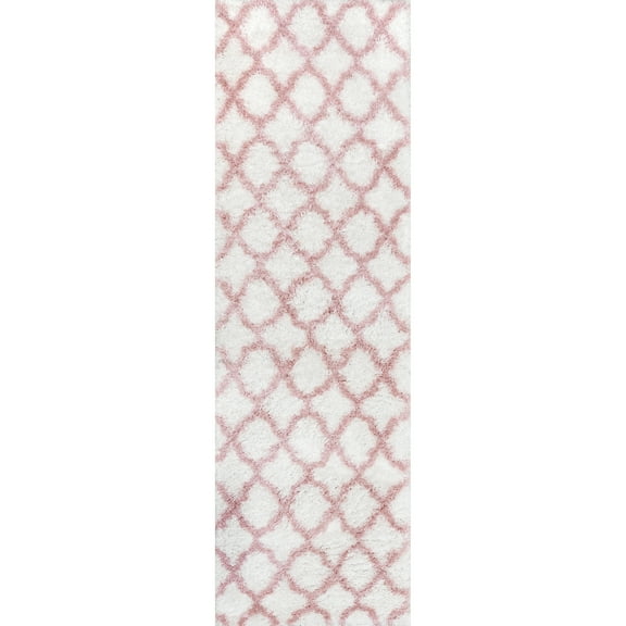 nuLOOM Nelda Trellis Shag Runner Rug, 2' 8" x 8', Baby Pink