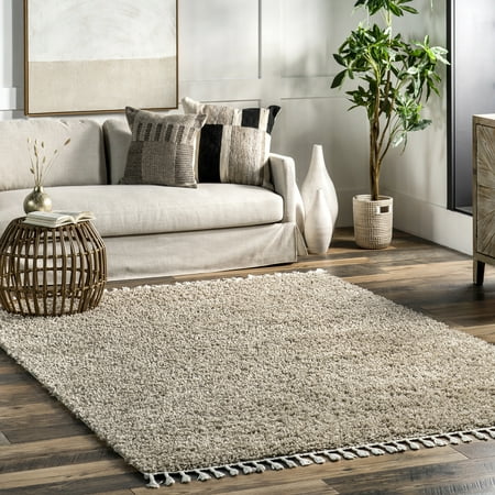 nuLOOM Neva Modern Tasseled Shag Beige 11' x 15' Modern Area Rug