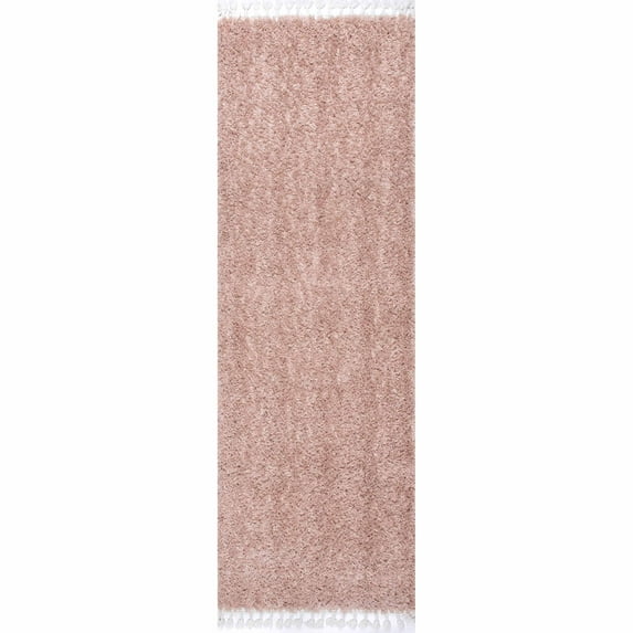 nuLOOM Neva Modern Tasseled Shag Blush 2' 6" x 6' Modern Runner Rug