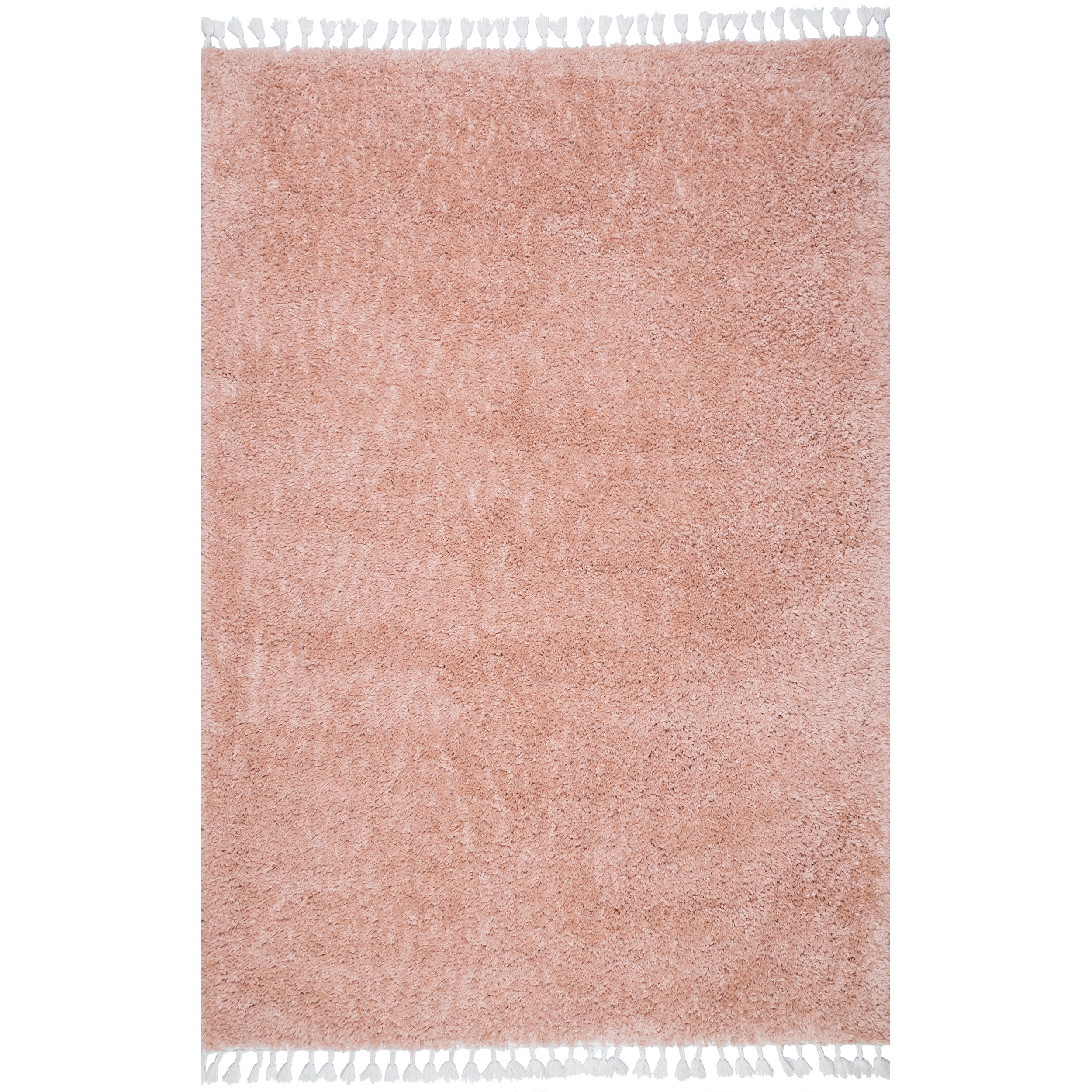 Braided Tassel Pink Shag Round Area Rug, Easy Care Synthetic