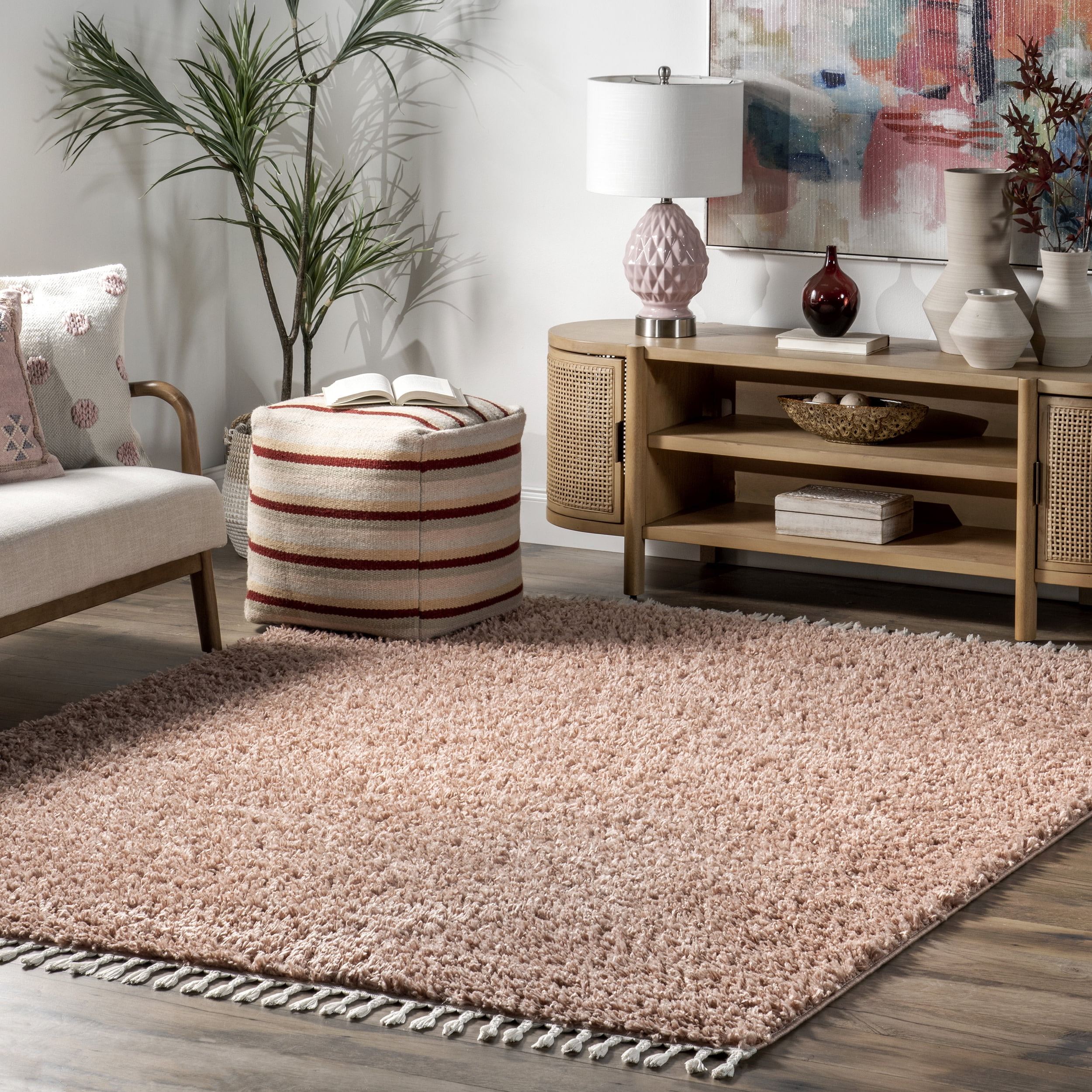 nuLOOM Neva Modern Tasseled Shag Blush 8' 10" x 12' Modern Area Rug