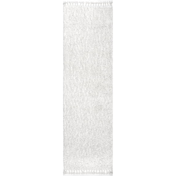 nuLOOM Neva Modern Tasseled Shag Ivory 2' 6" x 8' Modern Runner Rug
