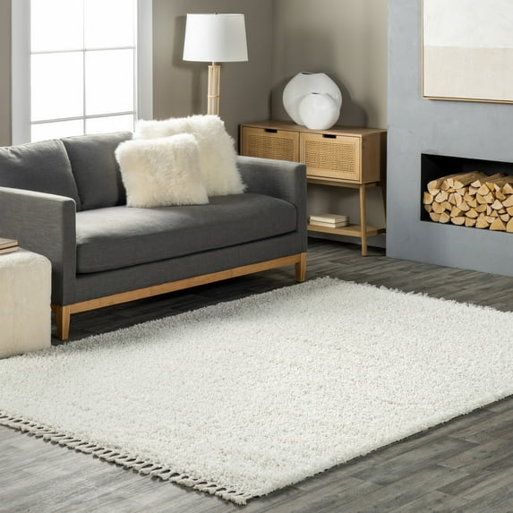 nuLOOM Neva Modern Tasseled Shag Ivory 6' 7" x 9' Modern Area Rug